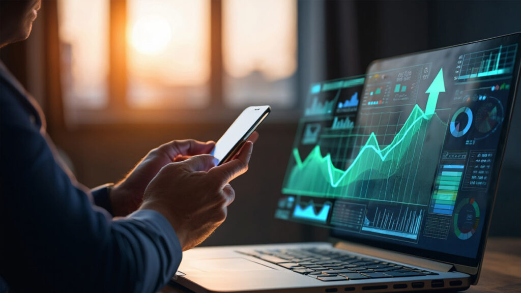 person trading on laptop